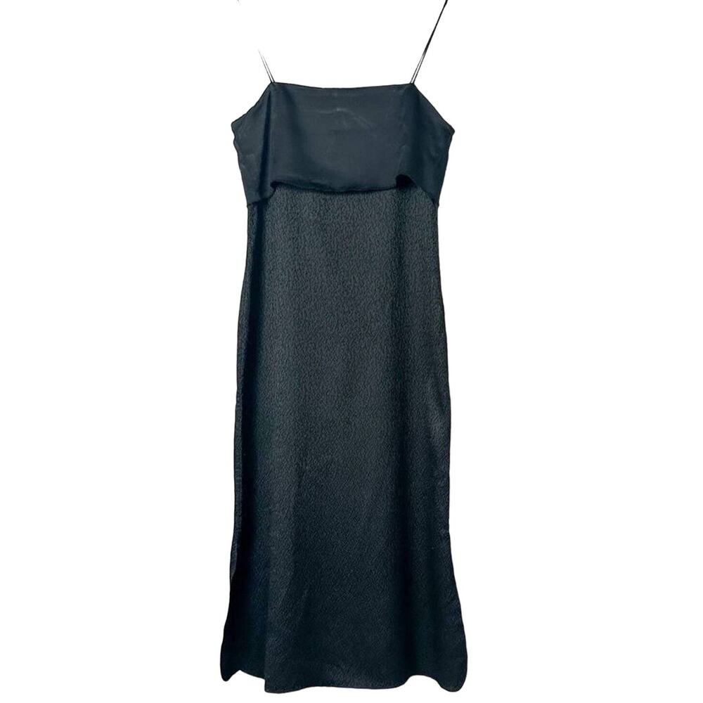 NEW Edun Womens Spaghetti Strap Bandeau Sleeveless Midi Slip Dress Black Size XS